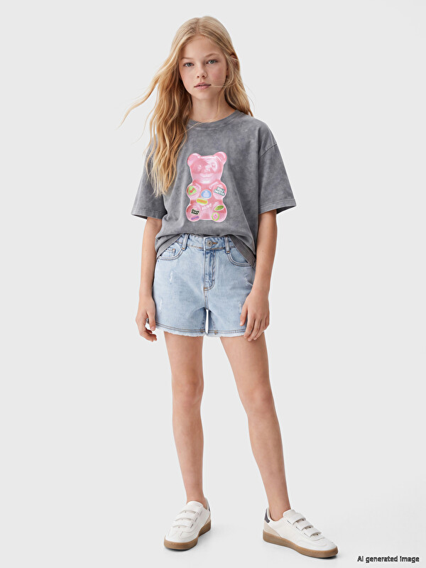 LCW Kids Distressed Detail Girls' Denim Shorts