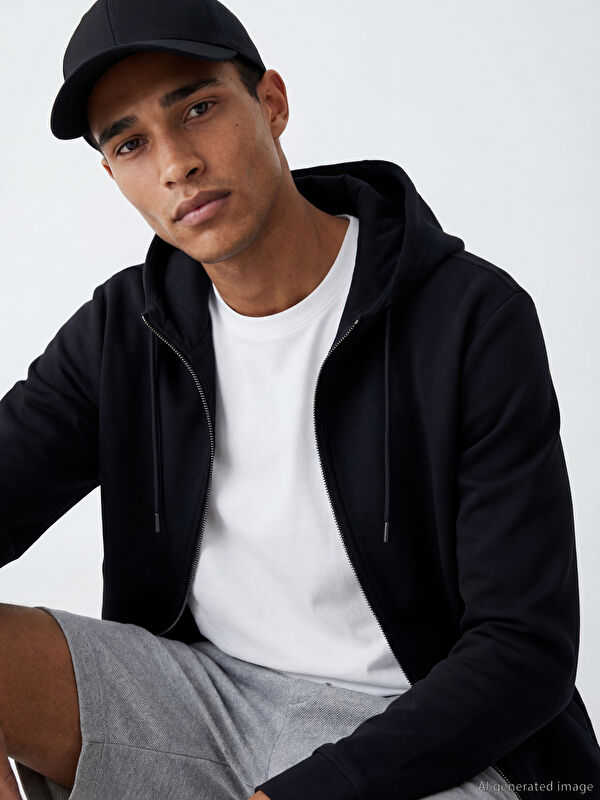 LCW Vision Kapüşonlu Erkek Fermuarlı Sweatshirt