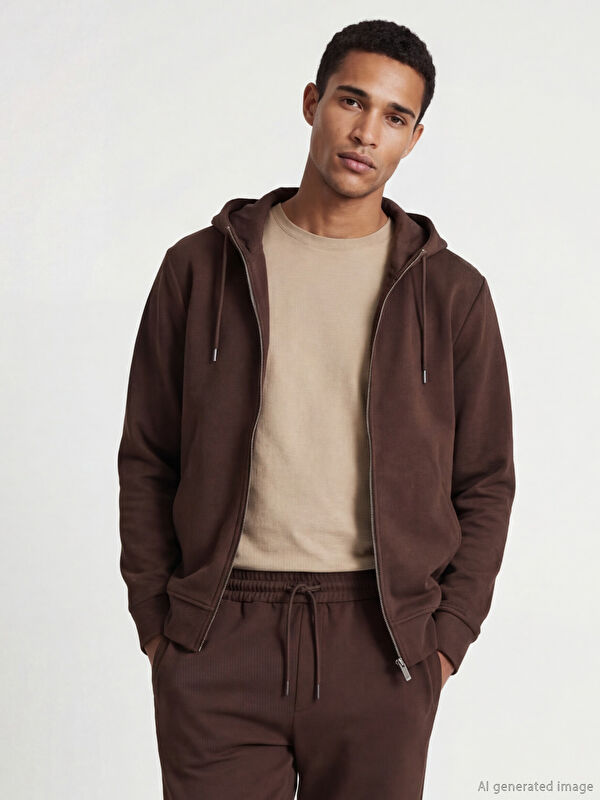 LCW Vision Kapüşonlu Erkek Fermuarlı Sweatshirt