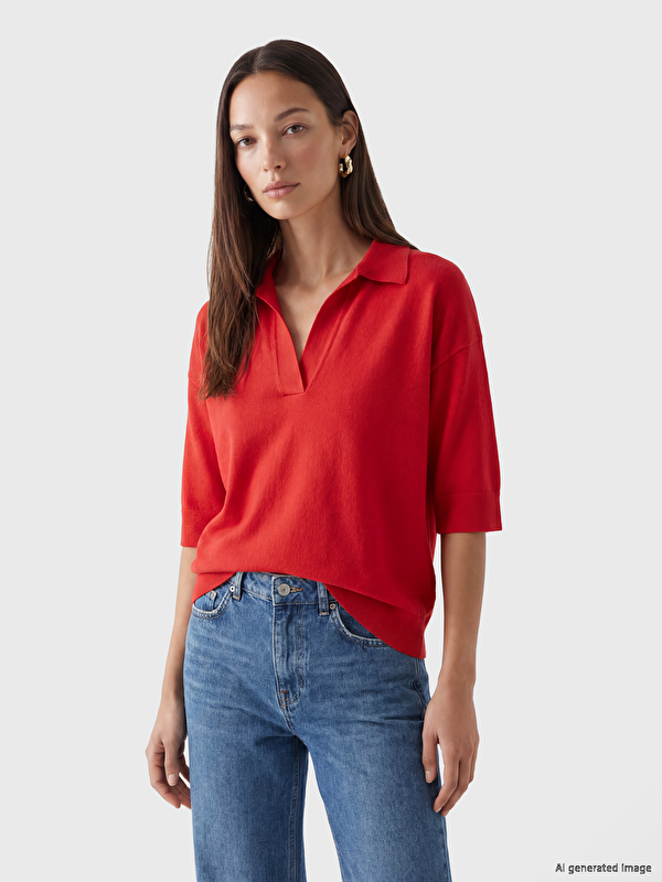 LCW Vision Polo Yaka Oversize Kadın Triko Kazak