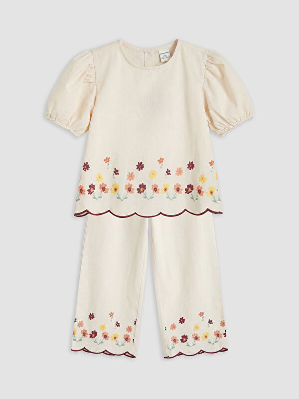 LCW Kids Çiçek Nakışlı Kız Çocuk Takım