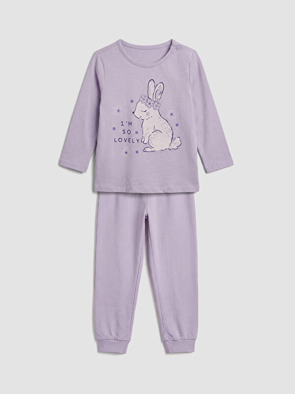 LCW Kids Girls' crew neck printed pajama set.