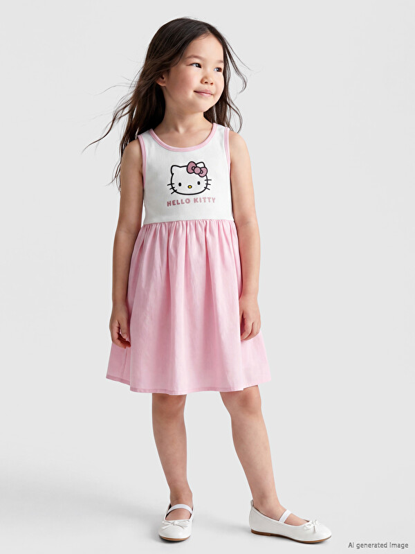 LCW Kids Crew Neck Hello Kitty Printed Girls' Dress