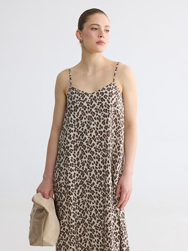 LCW Comfort İp Askılı Leopar Desenli A Kesim Elbise