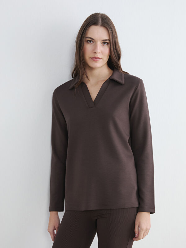 LCW Comfort Polo Yaka Kadın Sweatshirt