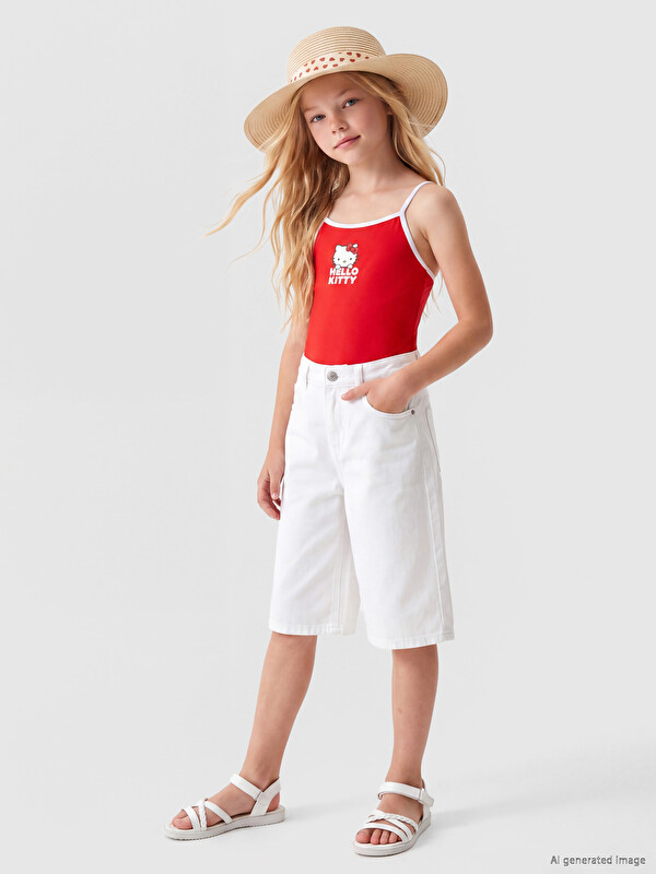 LCW Kids Hello Kitty Baskılı Kız Çocuk Mayo