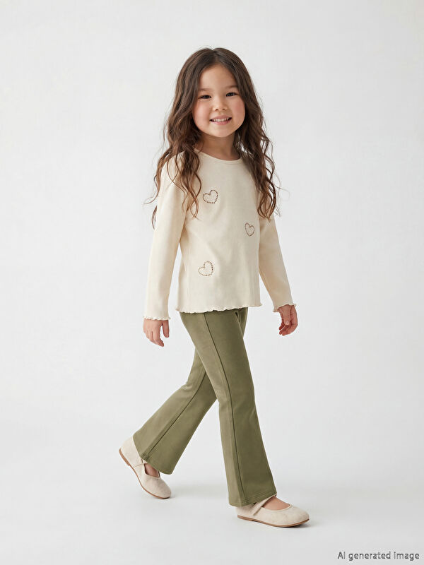 LCW Kids Kalp Baskılı Kız Çocuk Bluz ve Tayt Pantolon