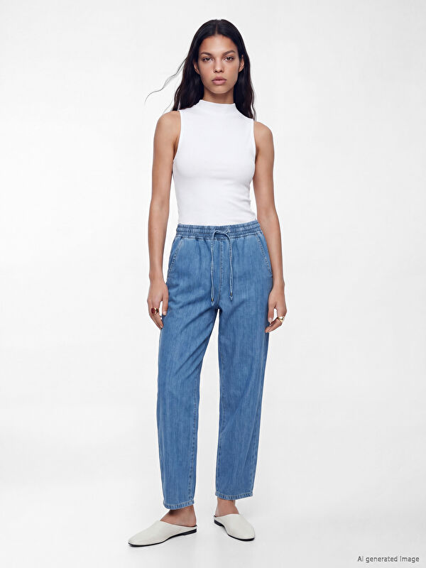 LCW Jeans Beli Lastikli Balloon Fit Kadın Jean Pantolon
