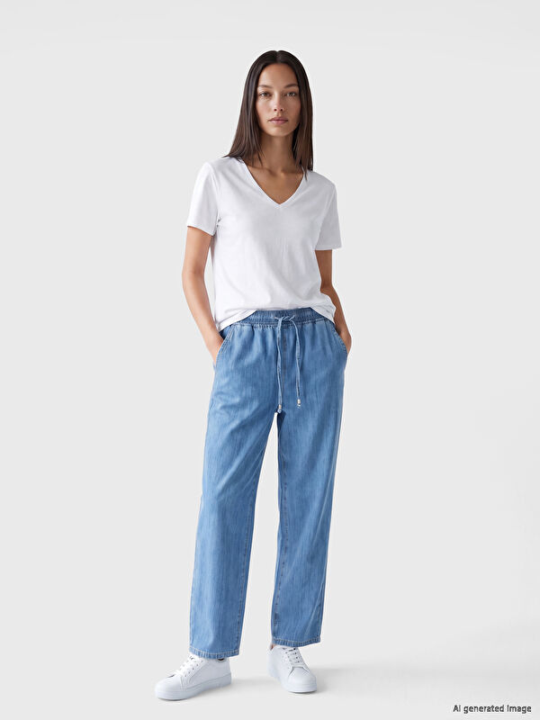 LCW Jeans Beli Lastikli Balloon Fit Kadın Jean Pantolon