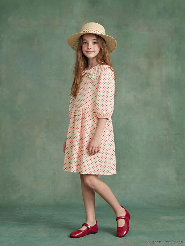 LCW Kids Bisiklet Yaka Kız Çocuk Poplin Elbise