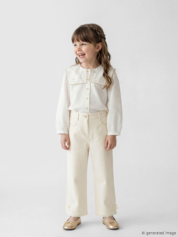 LCW Kids Fiyonk Detaylı Kız Çocuk Gabardin Pantolon