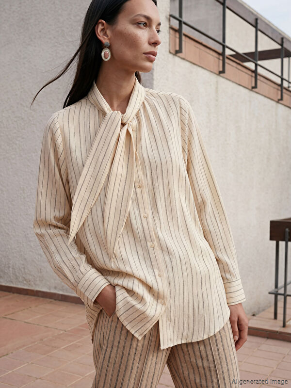 LCW STUDIO Çizgili Oversize Kadın Gömlek Tunik