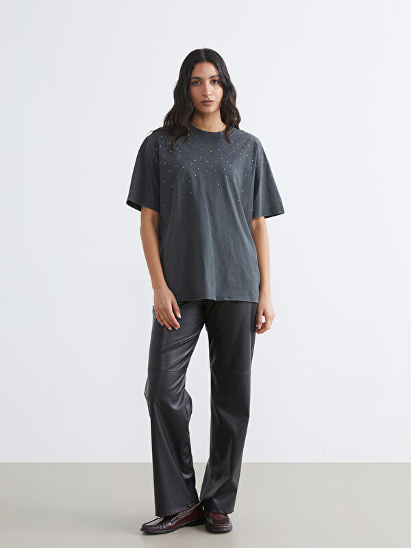 LCW Modest Regular Fit Deri Görünümlü Kadın Pantolon