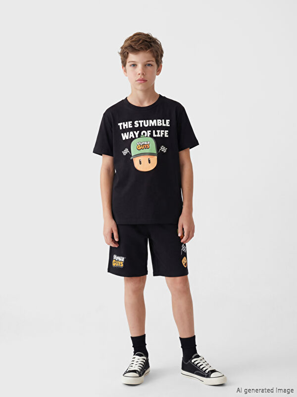 LCW Kids Beli Lastikli Erkek Çocuk Stumble Guys Baskılı Şort