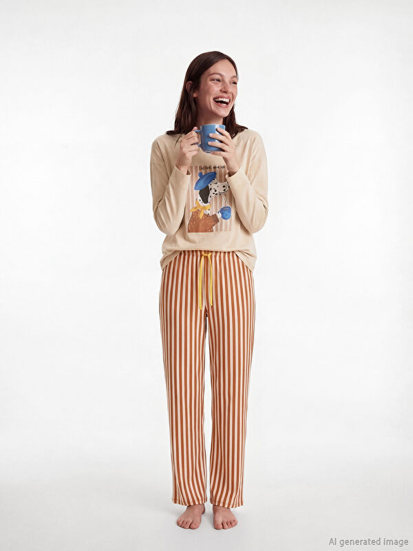 LCW DREAM Crew Neck Printed Woman Pyjama Set