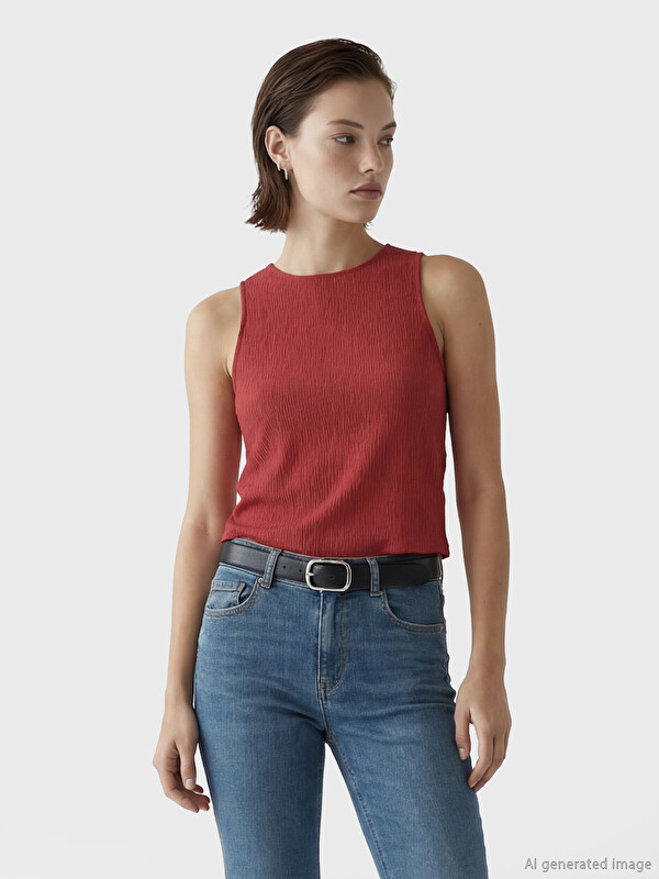LCW Vision Crew Neck Textured Dobby Blouse