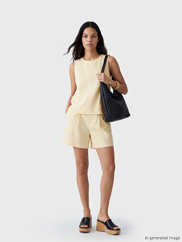LCW Vision Pleated Linen Blend Women's Shorts