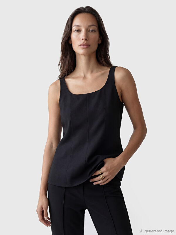 LCW EVERYDAY U Neck Linen Blend Blouse