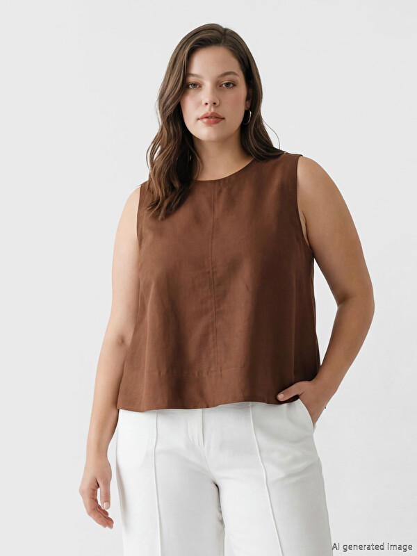 LCW Vision Crew Neck Linen Blend Blouse