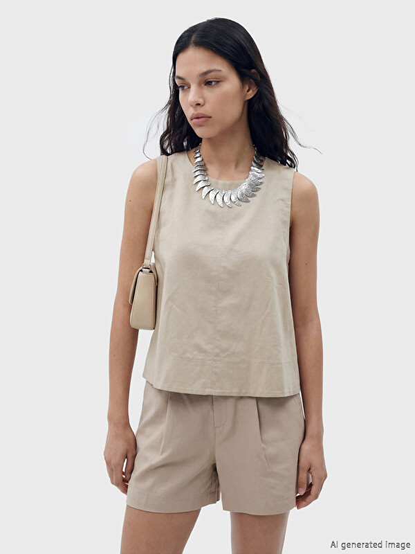 LCW Vision Crew Neck Linen Blend Blouse