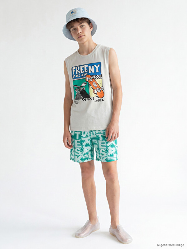 LCW Kids Text Printed Boys' Swimming Shorts