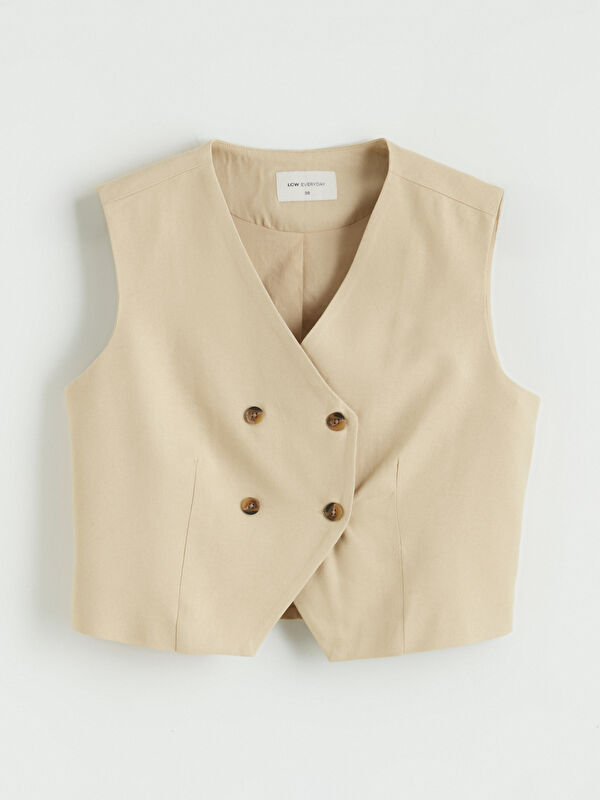 LCW EVERYDAY Double Breasted Linen Blend Women's Classic Vest