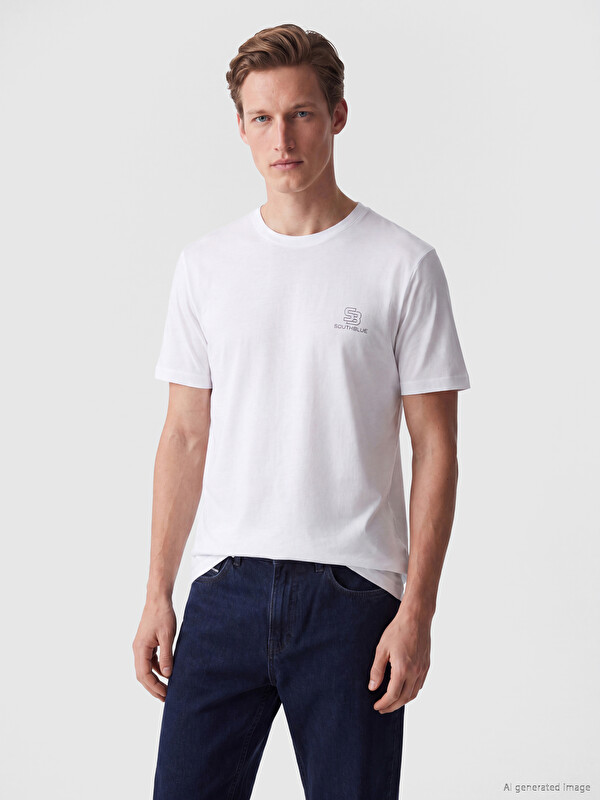 SOUTHBLUE Crew Neck Embroidered Jersey Men's T-Shirt