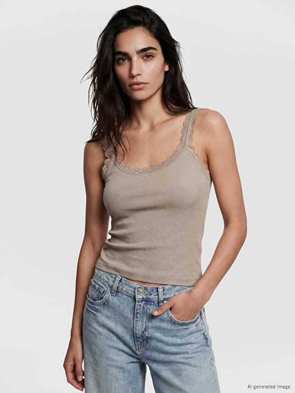 LCW Vision Lace Detailed Women's Ribbed Tank Top