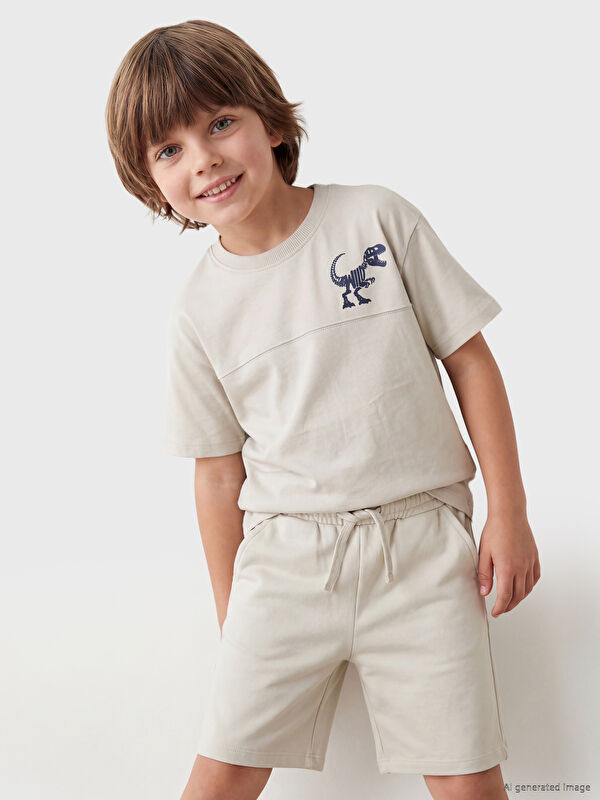 LCW Kids Dinozor Baskılı Erkek Çocuk Tişört ve Şort Takım