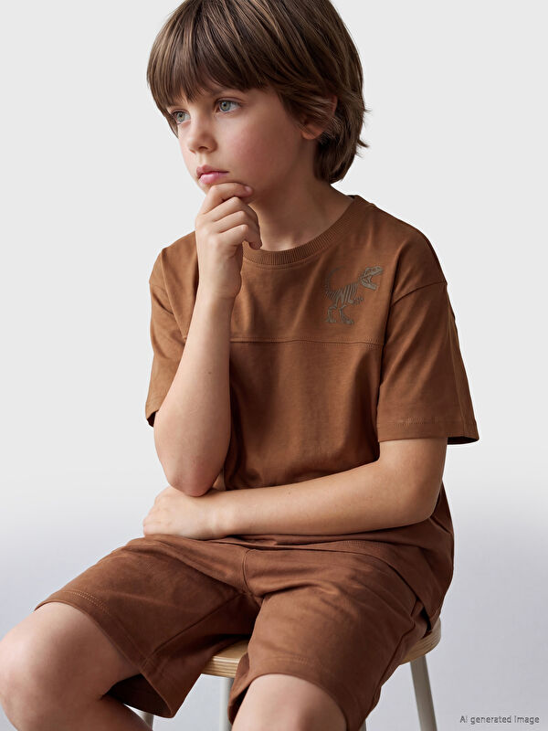 LCW Kids Dinozor Baskılı Erkek Çocuk Tişört ve Şort Takım