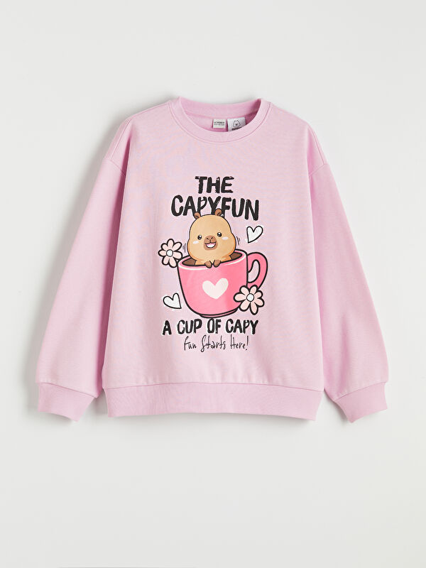 LCW Kids Capyfun Baskılı Kız Çocuk Kalın Sweatshirt