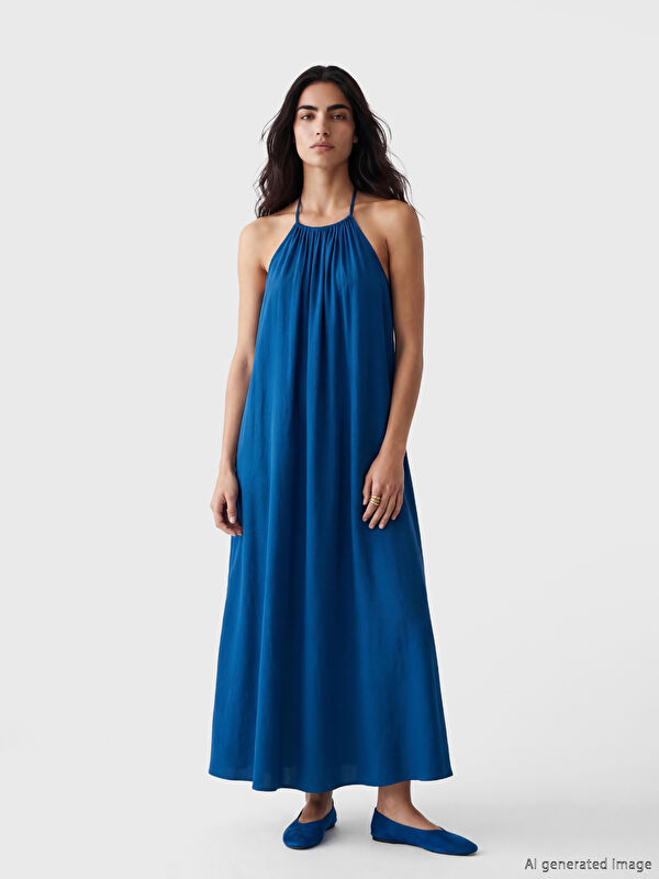 LCW Vision Halter Neck Ruched Dress