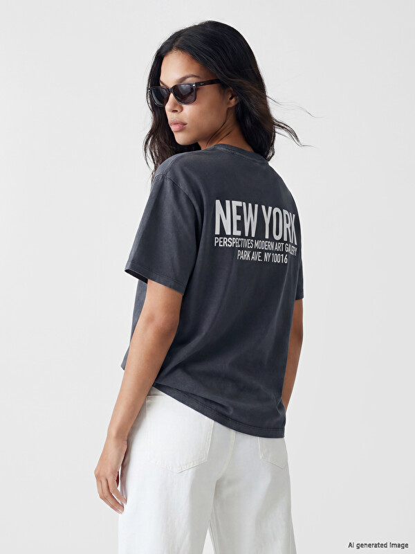 LCW Vision New York Baskılı Oversize Kadın Tişört