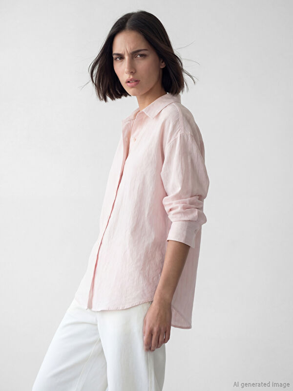 LCW Vision Çizgili Oversize Kadın Gömlek