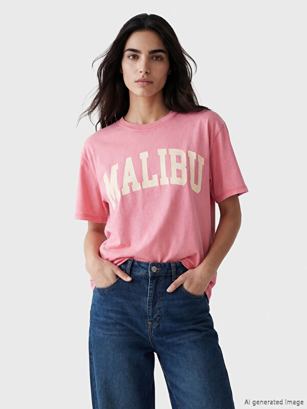 LCW Vision Malibu Baskılı Oversize Kadın Tişört