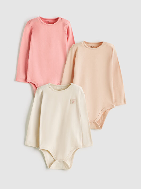 LCW baby Bisiklet Yaka Kız Bebek Çıtçıtlı Body 3'lü