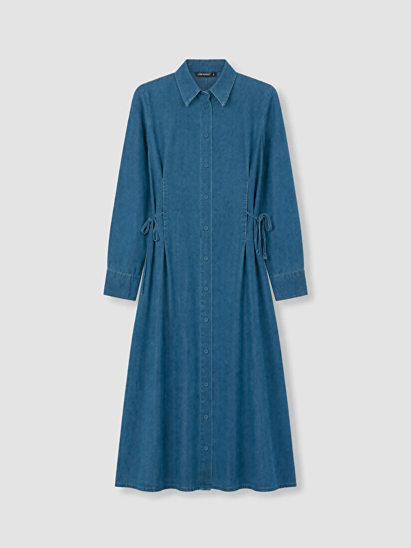 LCW Modest Gömlek Yaka Beli Bağcıklı Jean Elbise