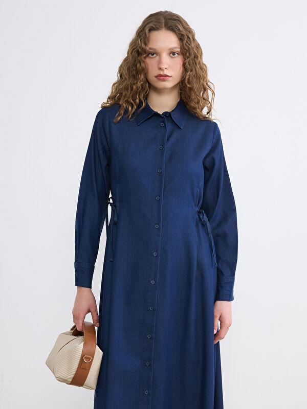 LCW Modest Gömlek Yaka Beli Bağcıklı Jean Elbise