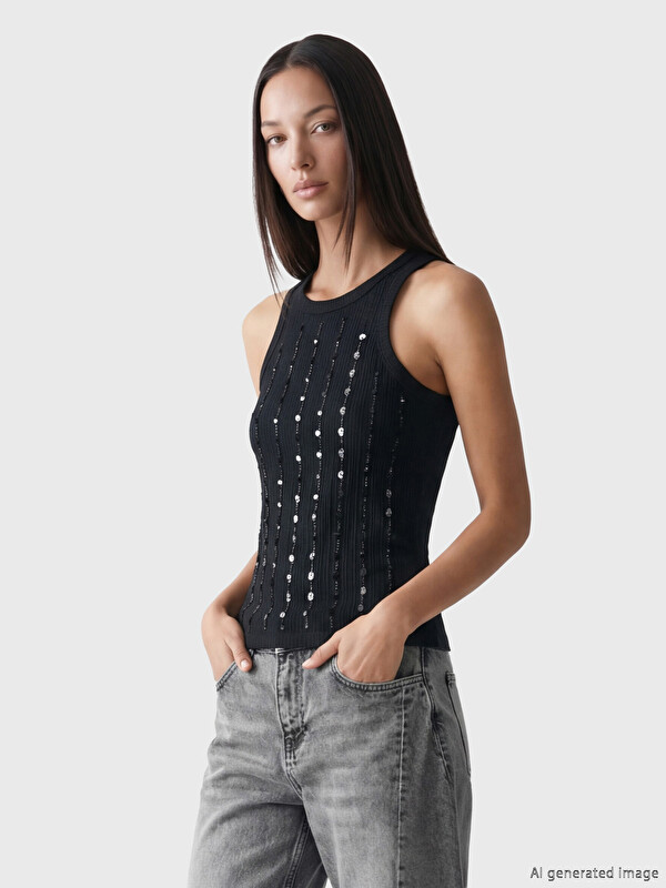 LCWAIKIKI Basic Crew Neck Sequined Women's Tank Top