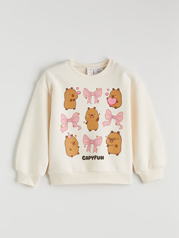 LCW Kids Bisiklet Yaka Capyfun Baskılı Kız Çocuk Kalın Sweatshirt