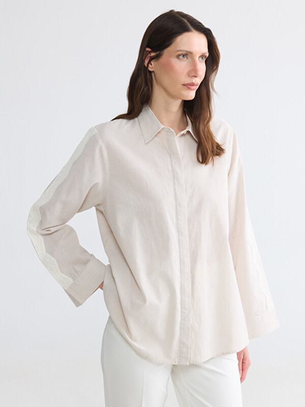 LCW Grace Lace Detailed Striped Poplin Women's Shirt