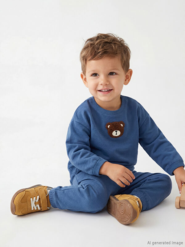 LCW baby Ayı Nakışlı Erkek Bebek Sweatshirt ve Eşofman Altı