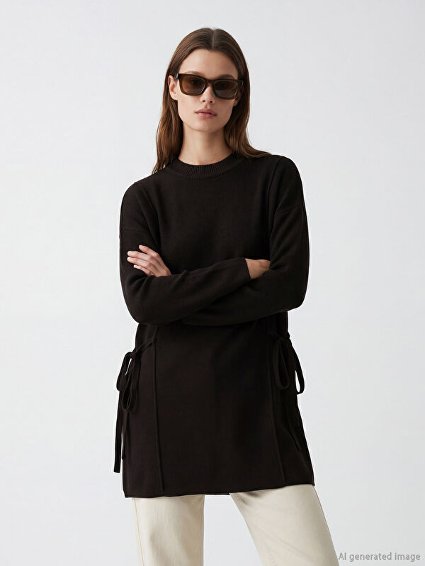 LCW Modest Bisiklet Yaka Oversize Kadın Triko Tunik