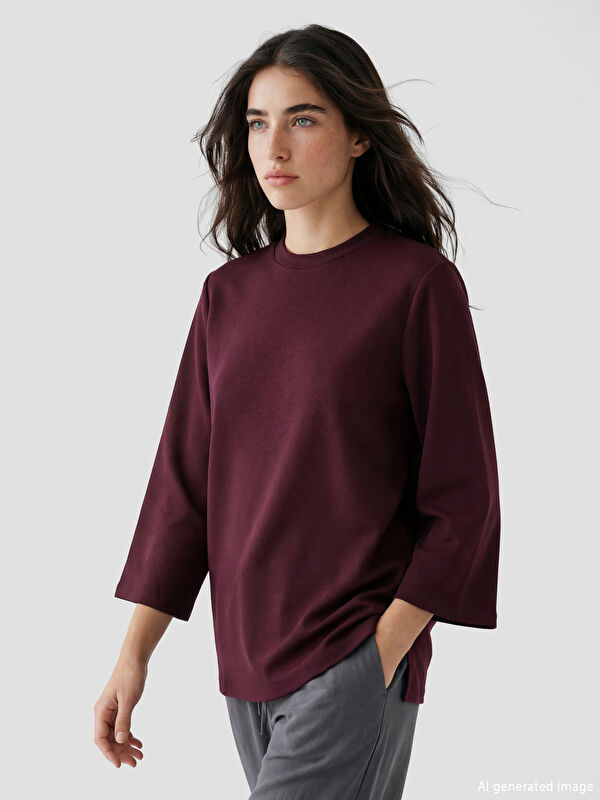 LCW Modest Dik Yaka Oversize Kadın Sweatshirt Tunik