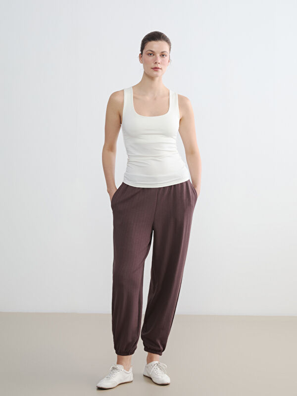 LCWAIKIKI Basic Beli Lastikli Çizgili Kadın Jogger Pantolon