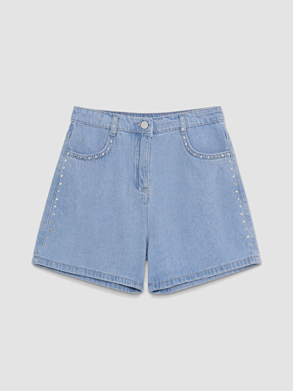 LCW Kids Beli Lastikli Zımba Detaylı Kız Çocuk Jean Şort