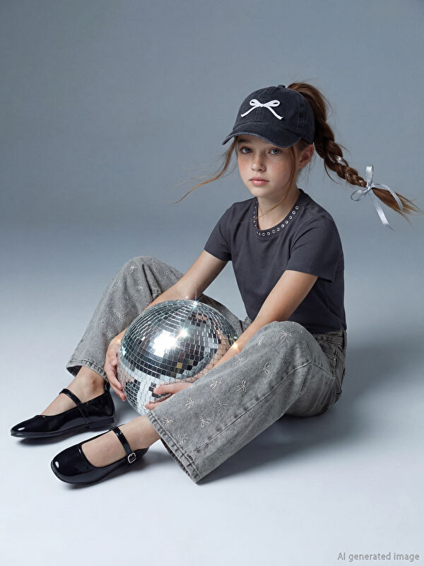 LCW Kids Wideleg Taşlı Kız Çocuk Jean Pantolon