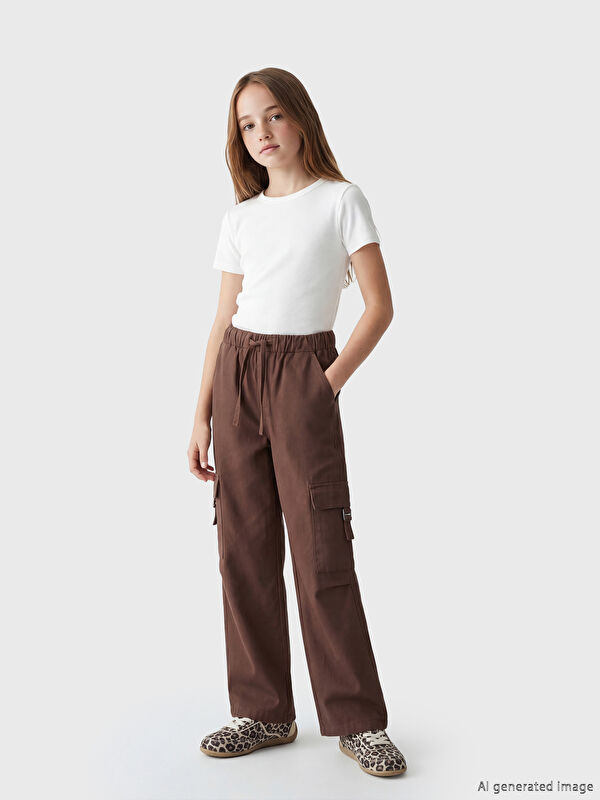 LCW Kids Loose Fit Kız Çocuk Gabardin Kargo Pantolon