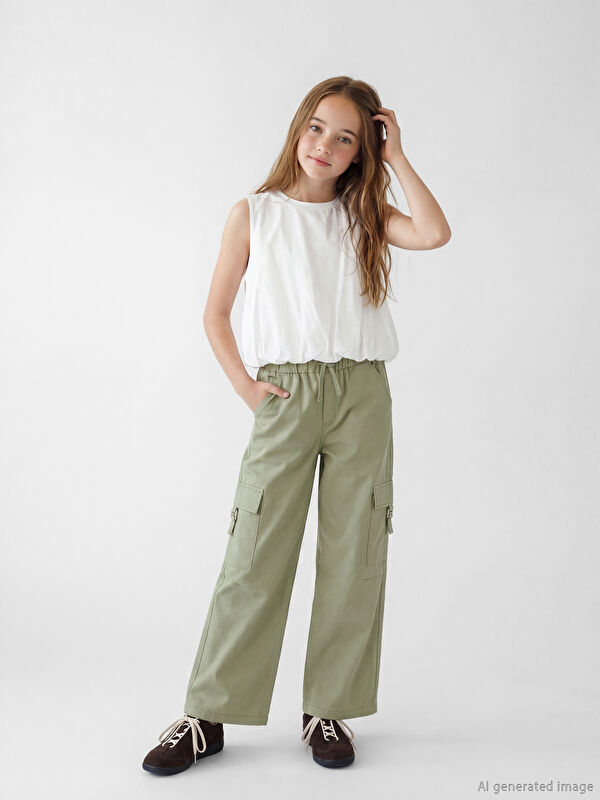 LCW Kids Loose Fit Kız Çocuk Gabardin Kargo Pantolon