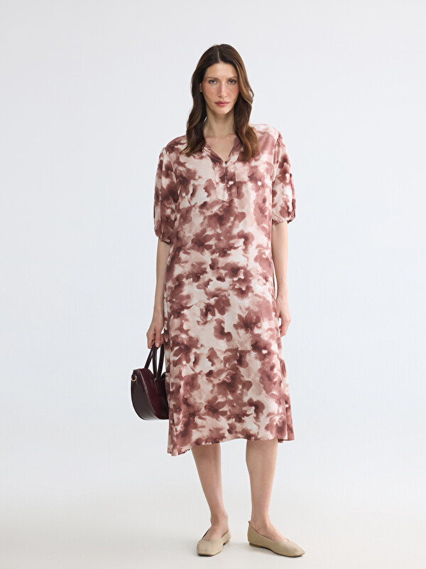 LCW Grace Notch Neck Frilled Poplin Dress